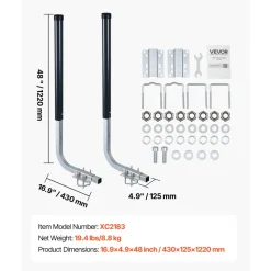 VEVOR Boat Trailer Guides, 16.7 in/18.7 in Height Adjustable Trailers Guide, 2PCS Thickened Steel Trailer Guide-Ons with Thick Support Pads, Fits L-Beam, Box or C-Channel Bunk-Style Pontoon Trailers
