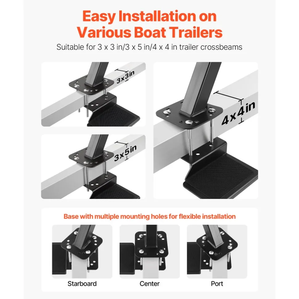 VEVOR Boat Trailer Steps, 3-Step, Heavy-Duty Boat Trailer Steps with Handle, Non-Slip Surface, 3 Mounting Angle Options, Carbon Steel Ladder Suitable for 3" x 3"/3" x 5"/4" x 4" Frame, Bottom Mounting