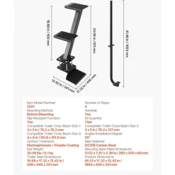 VEVOR Boat Trailer Steps, 3-Step, Heavy-Duty Boat Trailer Steps with Handle, Non-Slip Surface, 3 Mounting Angle Options, Carbon Steel Ladder Suitable for 3
