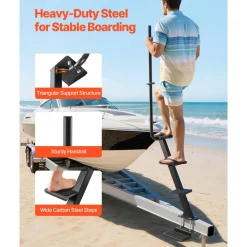 VEVOR Boat Trailer Steps, 4-Step, Heavy-Duty Boat Trailer Steps with Handle, Non-Slip Surface, 3 Mounting Angle Options, Carbon Steel Ladder Suitable for 3" x 3"/3" x 5"/4" x 4" Frame, Bottom Mounting