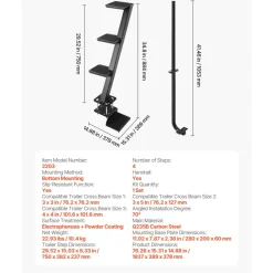 VEVOR Boat Trailer Steps, 4-Step, Heavy-Duty Boat Trailer Steps with Handle, Non-Slip Surface, 3 Mounting Angle Options, Carbon Steel Ladder Suitable for 3