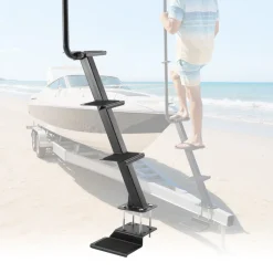 VEVOR Boat Trailer Steps, 4-Step, Heavy-Duty Boat Trailer Steps with Handle, Non-Slip Surface, 3 Mounting Angle Options, Carbon Steel Ladder Suitable for 3