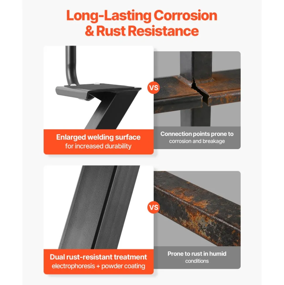 VEVOR Boat Trailer Steps, 2-Step, Heavy-Duty Boat Trailer Steps with Handle, Non-Slip Surface, 3 Mounting Angle Options, Carbon Steel Ladder Suitable for 3" x 3"/3" x 5"/4" x 4" Frame, Bottom Mounting