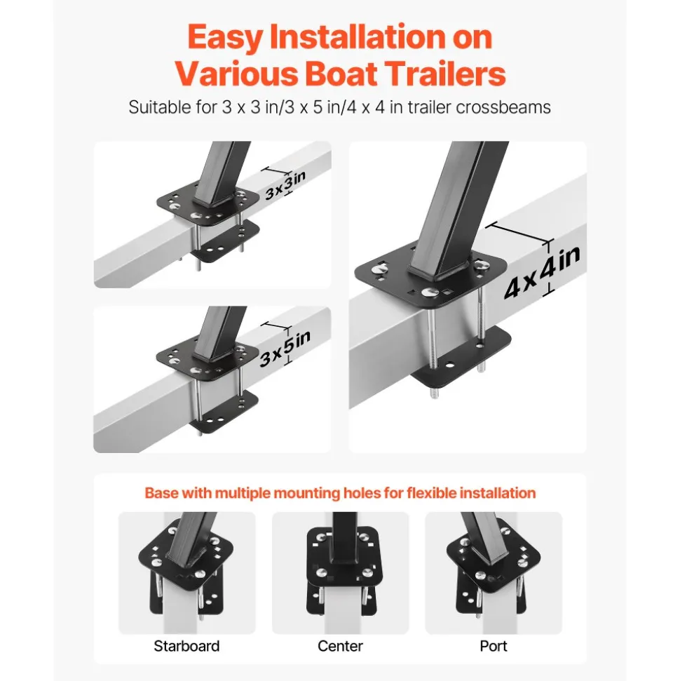 VEVOR Boat Trailer Steps, 2-Step, Heavy-Duty Boat Trailer Steps with Handle, Non-Slip Surface, 3 Mounting Angle Options, Carbon Steel Ladder Suitable for 3" x 3"/3" x 5"/4" x 4" Frame, Bottom Mounting