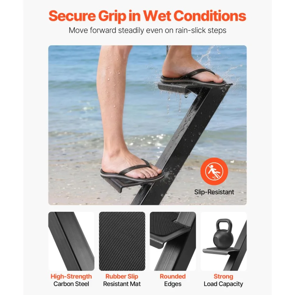 VEVOR Boat Trailer Steps, 2-Step, Heavy-Duty Boat Trailer Steps with Handle, Non-Slip Surface, 3 Mounting Angle Options, Carbon Steel Ladder Suitable for 3" x 3"/3" x 5"/4" x 4" Frame, Bottom Mounting
