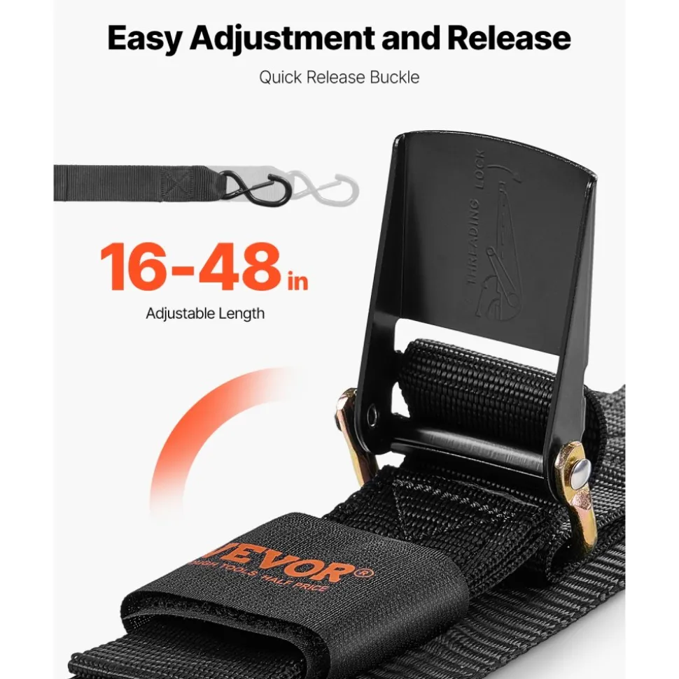 VEVOR Boat Trailer Transom Straps, 2 in x 4 ft Ratchet Tie Down Straps with Security Lock S Hooks, 2 Pack Heavy Duty Ratchet Tie Down Straps with 1500 lbs Break Strength, for Trailers, Vehicles, Boat