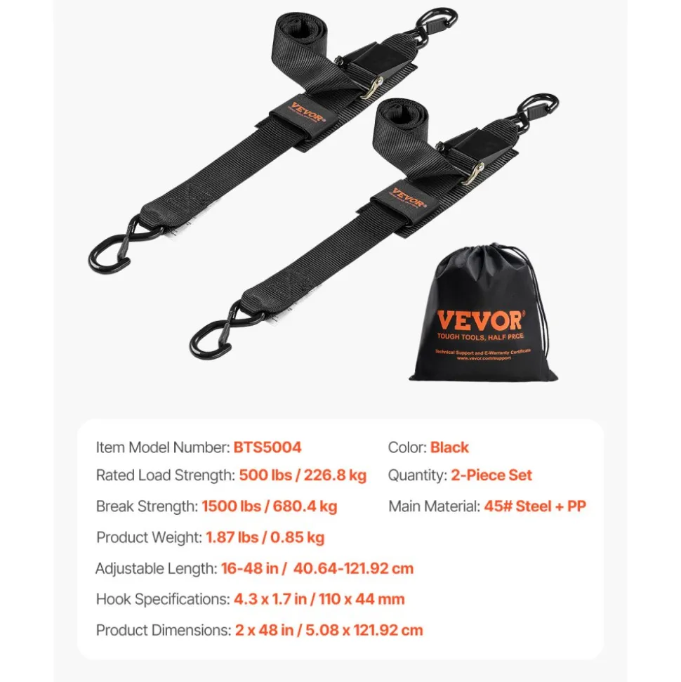 VEVOR Boat Trailer Transom Straps, 2 in x 4 ft Ratchet Tie Down Straps with Security Lock S Hooks, 2 Pack Heavy Duty Ratchet Tie Down Straps with 1500 lbs Break Strength, for Trailers, Vehicles, Boat