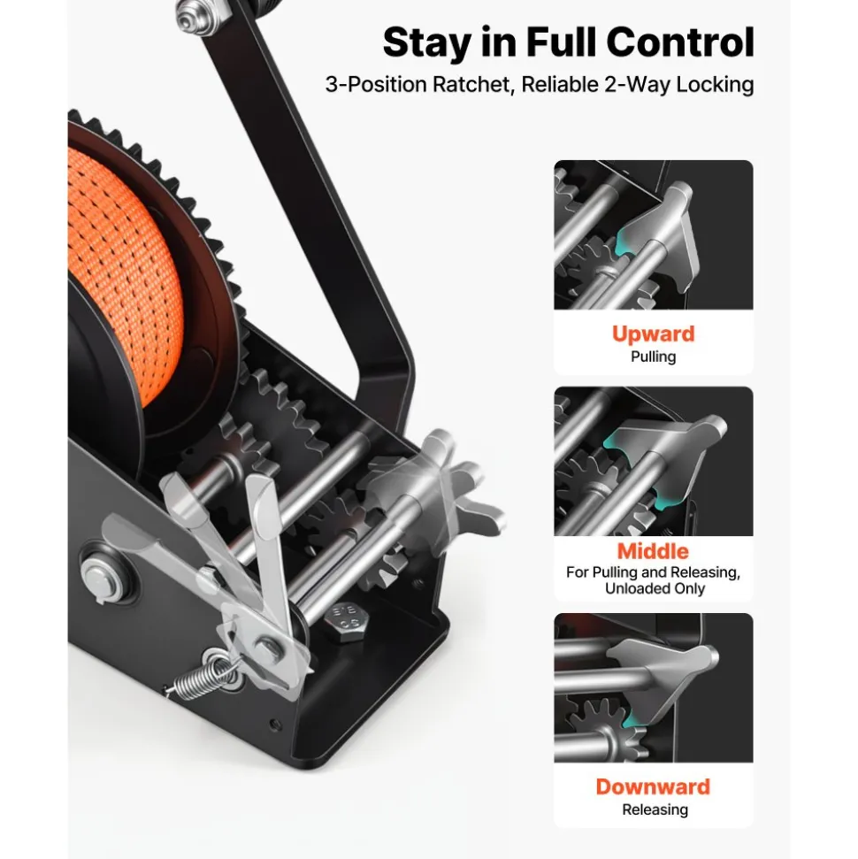 VEVOR Boat Trailer Winch Stand with Roller, 3500 lbs, 20ft Orange Polyester Strap, Boat Winch Mount, for 2-3 Inches W x 3-4 Inches H Trailer Tongue, Fit for Jet Ski, Sailboat, Speedboat