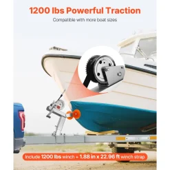 VEVOR Boat Trailer Winch Stand with Roller, 1200 lbs Winch & 2 in x 25 ft Winch Strap, Boat Winch Mount with U-Bolt for 2-3 Inches W x 3-4 Inches H Trailer Tongue, Fit for Jet Ski, Sailboat, Speedboat