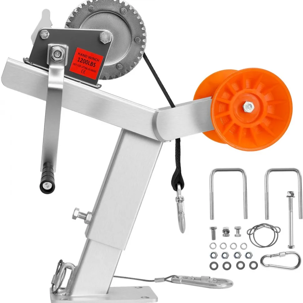 VEVOR Boat Trailer Winch Stand with Roller, 1200 lbs Winch & 2 in x 25 ft Winch Strap, Boat Winch Mount with U-Bolt for 2-3 Inches W x 3-4 Inches H Trailer Tongue, Fit for Jet Ski, Sailboat, Speedboat