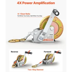 VEVOR Boat Winch, 1600 lbs Hand Winch, Heavy Duty Manual Rope Crank with 32.8ft Steel Wire, Portable Two-Way Ratchet, Anti-Slip Handle, Easy Installation Gear for Boat Trailer ATV Towing