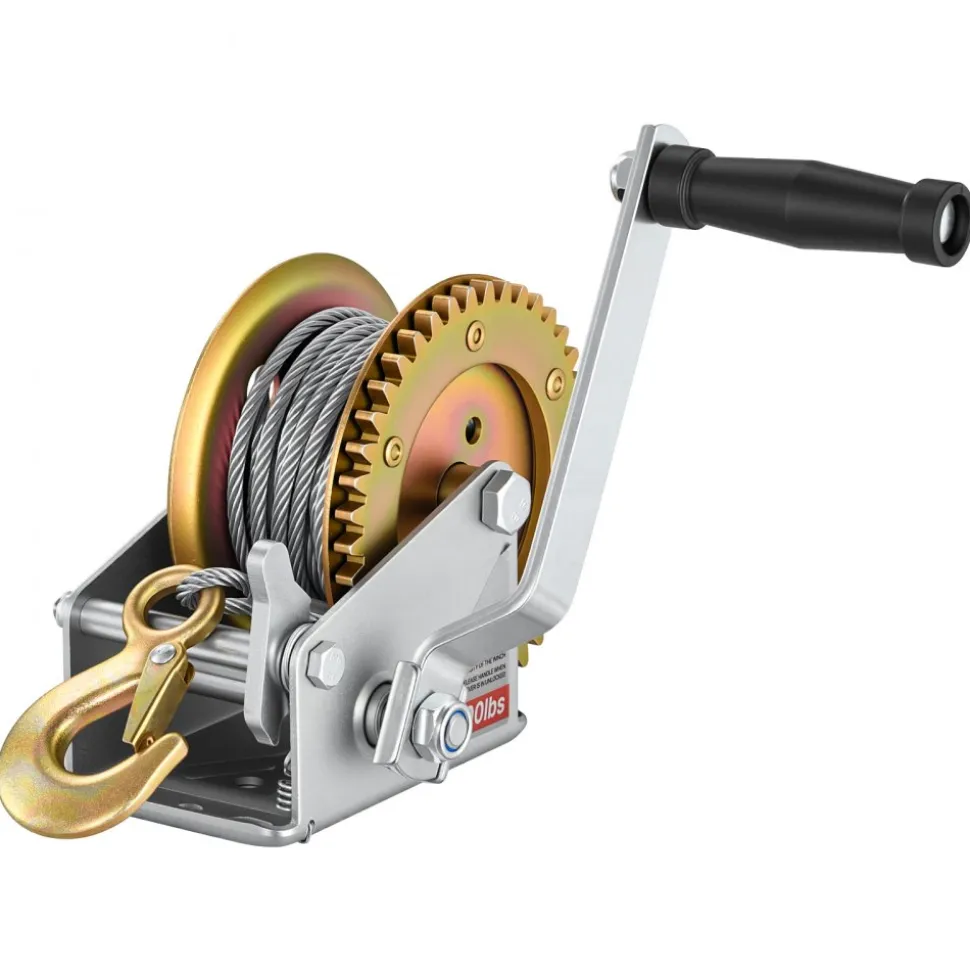 VEVOR Boat Winch, 1600 lbs Hand Winch, Heavy Duty Manual Rope Crank with 32.8ft Steel Wire, Portable Two-Way Ratchet, Anti-Slip Handle, Easy Installation Gear for Boat Trailer ATV Towing