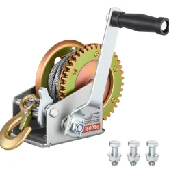 VEVOR Boat Winch, 1600 lbs Hand Winch, Heavy Duty Manual Rope Crank with 32.8ft Steel Wire, Portable Two-Way Ratchet, Anti-Slip Handle, Easy Installation Gear for Boat Trailer ATV Towing
