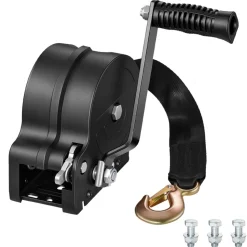 VEVOR Boat Winch, 1600 lbs Hand Winch, Heavy Duty Manual Rope Crank with 20ft Orange Polyester Strap, Portable Two-Way Ratchet, 2 Speed Switchable, Anti-Slip Handle Gear for Boat Trailer ATV Towing