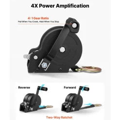 VEVOR Boat Winch, 1600 lbs Hand Winch, Heavy Duty Manual Rope Crank with 20ft Orange Polyester Strap, Portable Two-Way Ratchet, 2 Speed Switchable, Anti-Slip Handle Gear for Boat Trailer ATV Towing
