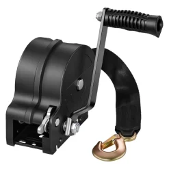 VEVOR Boat Winch, 1600 lbs Hand Winch, Heavy Duty Manual Rope Crank with 20ft Orange Polyester Strap, Portable Two-Way Ratchet, 2 Speed Switchable, Anti-Slip Handle Gear for Boat Trailer ATV Towing