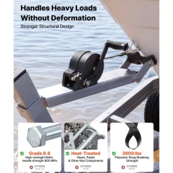 VEVOR Boat Winch, 1600 lbs Hand Winch, Heavy Duty Manual Rope Crank with 20ft Orange Polyester Strap, Portable Two-Way Ratchet, 2 Speed Switchable, Anti-Slip Handle Gear for Boat Trailer ATV Towing