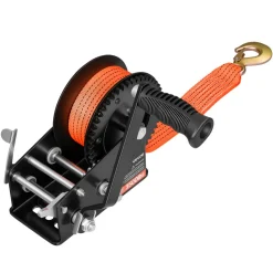 VEVOR Boat Winch, 3500 lbs Hand Winch, Heavy Duty Manual Rope Crank with 20ft Orange Polyester Strap, Portable Two-Way Ratchet, 2 Speed Switchable, Anti-Slip Handle Gear for Boat Trailer ATV Towing