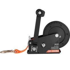 VEVOR Boat Winch, 3500 lbs Hand Winch, Heavy Duty Manual Rope Crank with 20ft Orange Polyester Strap, Portable Two-Way Ratchet, 2 Speed Switchable, Anti-Slip Handle Gear for Boat Trailer ATV Towing