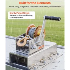 VEVOR Boat Winch, 3500 lbs Hand Winch, Heavy Duty Manual Rope Crank with 20ft Orange Polyester Strap, Portable Two-Way Ratchet, 2 Speed Switchable, Anti-Slip Handle Gear for Boat Trailer ATV Towing