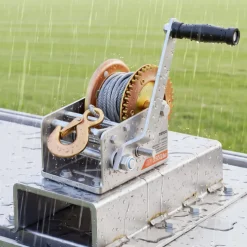 VEVOR Boat Winch, 3500 lbs Hand Winch, Heavy Duty Manual Rope Crank with 20ft Orange Polyester Strap, Portable Two-Way Ratchet, 2 Speed Switchable, Anti-Slip Handle Gear for Boat Trailer ATV Towing