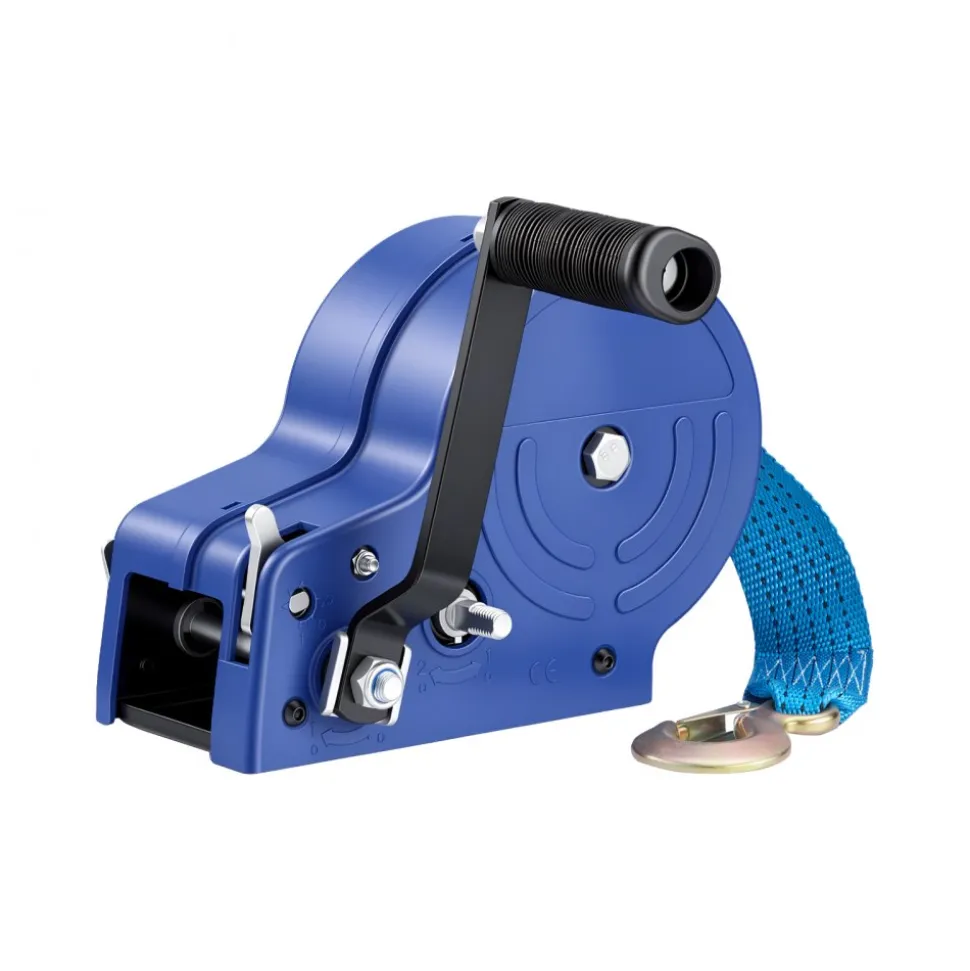 VEVOR Boat Winch, 3500 lbs Hand Winch, Heavy Duty Manual Rope Crank with 20ft Gray-Black Polyester Strap, Portable Two-Way Ratchet, Anti-Slip Handle Gear for Boat Trailer ATV Towing
