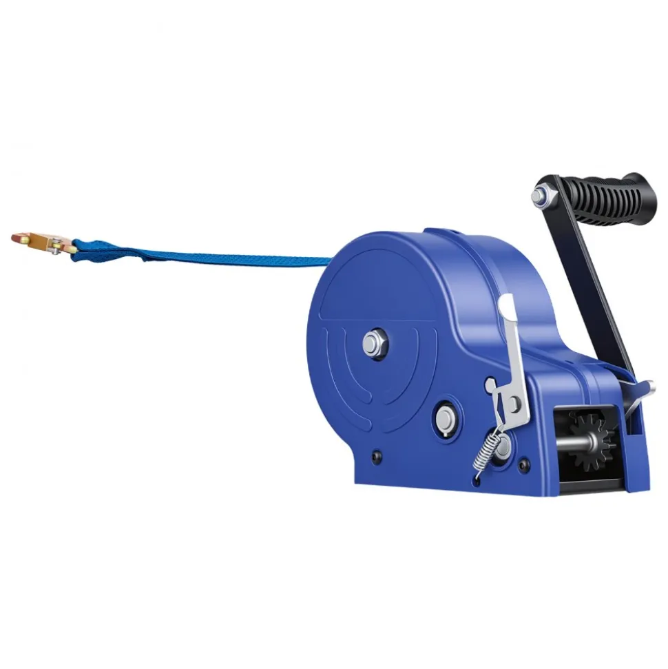 VEVOR Boat Winch, 3500 lbs Hand Winch, Heavy Duty Manual Rope Crank with 20ft Gray-Black Polyester Strap, Portable Two-Way Ratchet, Anti-Slip Handle Gear for Boat Trailer ATV Towing