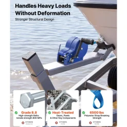 VEVOR Boat Winch, 3500 lbs Hand Winch, Heavy Duty Manual Rope Crank with 20ft Gray-Black Polyester Strap, Portable Two-Way Ratchet, Anti-Slip Handle Gear for Boat Trailer ATV Towing