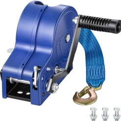 VEVOR Boat Winch, 3500 lbs Hand Winch, Heavy Duty Manual Rope Crank with 20ft Gray-Black Polyester Strap, Portable Two-Way Ratchet, Anti-Slip Handle Gear for Boat Trailer ATV Towing