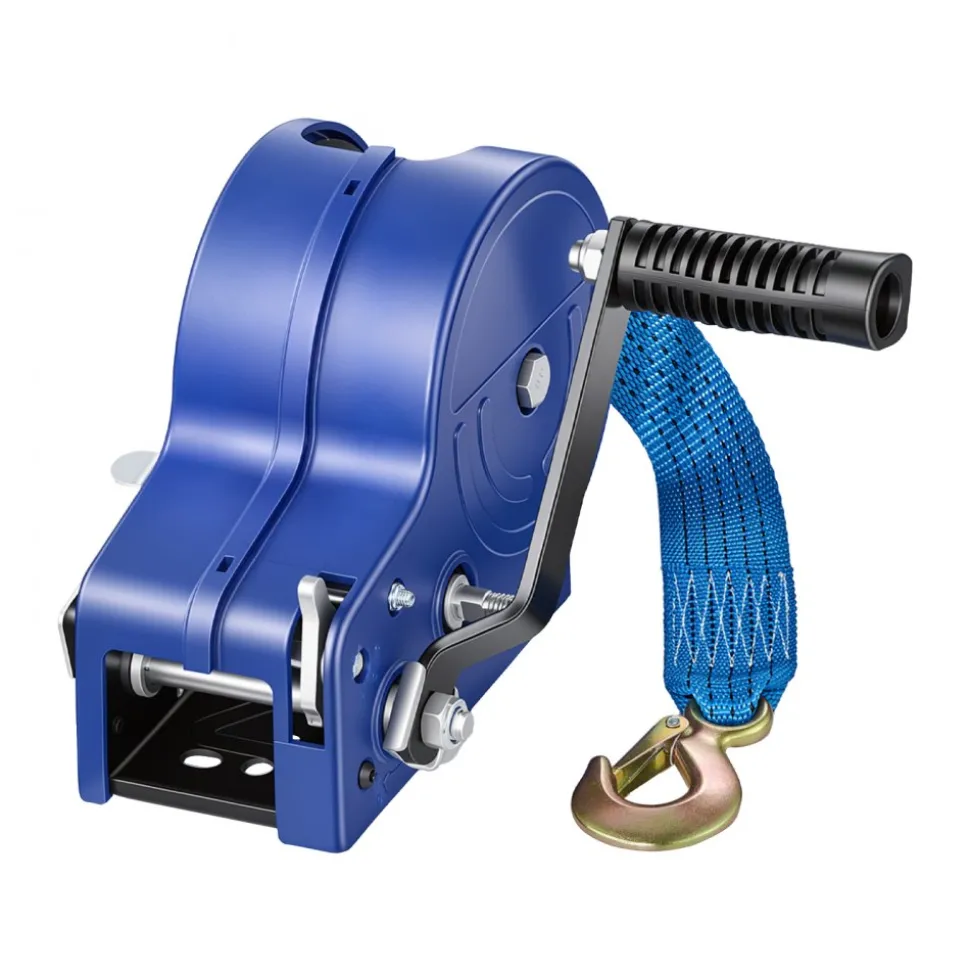 VEVOR Boat Winch, 3500 lbs Hand Winch, Heavy Duty Manual Rope Crank with 20ft Gray-Black Polyester Strap, Portable Two-Way Ratchet, Anti-Slip Handle Gear for Boat Trailer ATV Towing