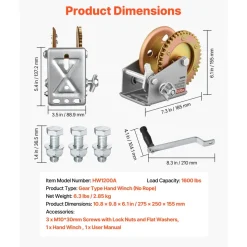 VEVOR Boat Winch, 1600 lbs Hand Winch, Heavy Duty Manual Rope Crank, Portable Two-Way Ratchet, 4: 1 Gear Ratio, Easy Installation Gear for Boat Trailer ATV Towing