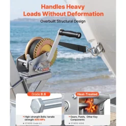 VEVOR Boat Winch, 1600 lbs Hand Winch, Heavy Duty Manual Rope Crank, Portable Two-Way Ratchet, 4: 1 Gear Ratio, Easy Installation Gear for Boat Trailer ATV Towing