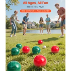 VEVOR Bocce Ball Set, 107 mm, with 8 Resin Balls, Pallino, Carrying Bag and Measuring Rope, Red and Green 2 Colors, for 2 to 8 Players, Bocce Ball Game Set for Beach, Lawn, Family Backyard, Outdoor