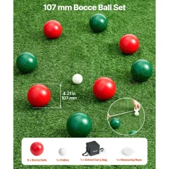 VEVOR Bocce Ball Set, 107 mm, with 8 Resin Balls, Pallino, Carrying Bag and Measuring Rope, Red and Green 2 Colors, for 2 to 8 Players, Bocce Ball Game Set for Beach, Lawn, Family Backyard, Outdoor