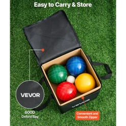 VEVOR Bocce Ball Set, 107 mm, with 8 Resin Balls, Pallino, Carrying Bag and Measuring Rope, Red/Green/Blue/Yellow 4 Colors, for 2 to 8 Players, Bocce Ball Game Set for Beach, Lawn, Family Backyard