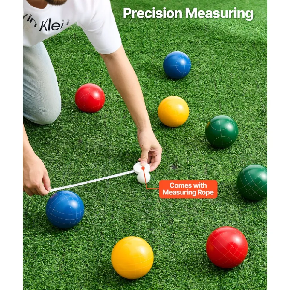 VEVOR Bocce Ball Set, 107 mm, with 8 Resin Balls, Pallino, Carrying Bag and Measuring Rope, Red/Green/Blue/Yellow 4 Colors, for 2 to 8 Players, Bocce Ball Game Set for Beach, Lawn, Family Backyard