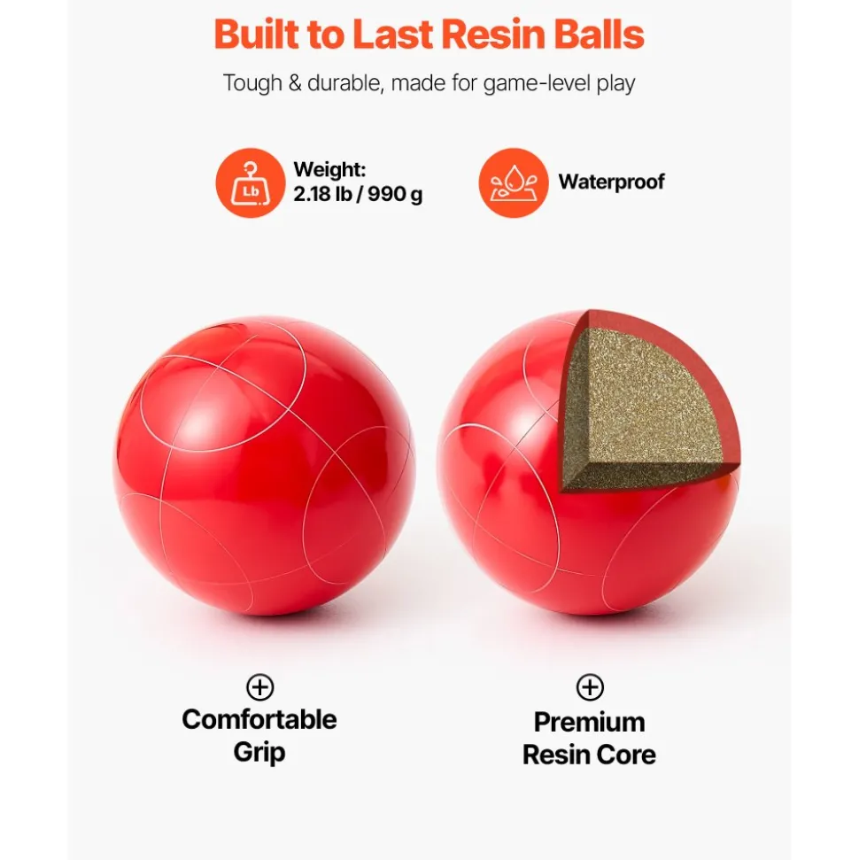 VEVOR Bocce Ball Set, 107 mm, with 8 Resin Balls, Pallino, Carrying Bag and Measuring Rope, Red/Green/Blue/Yellow 4 Colors, for 2 to 8 Players, Bocce Ball Game Set for Beach, Lawn, Family Backyard