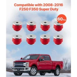 VEVOR Body Mount Bushing Kit, Compatible with 2008-2016 F250 F350 Super Duty, 60 PCS Polyurethane Body Mount Kit, Quick Replacement, Durable Components for Improving Bumpy Driving Performance, Red