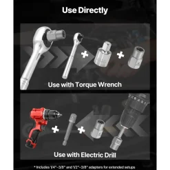 VEVOR Bolt Extractor Kit, 16 Pieces Impact Bolt & Nut Remover Set with Adapters and Pin Punch, Solid Storage Case, Cr-Mo Steel for Removing Damaged, Rusted, Stripped, Rounded Bolts, Nuts and Screws