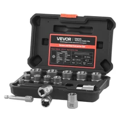 VEVOR Bolt Extractor Kit, 16 Pieces Impact Bolt & Nut Remover Set with Adapters and Pin Punch, Solid Storage Case, Cr-Mo Steel for Removing Damaged, Rusted, Stripped, Rounded Bolts, Nuts and Screws