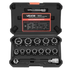 VEVOR Bolt Extractor Kit, 16 Pieces Impact Bolt & Nut Remover Set with Adapters and Pin Punch, Solid Storage Case, Cr-Mo Steel for Removing Damaged, Rusted, Stripped, Rounded Bolts, Nuts and Screws