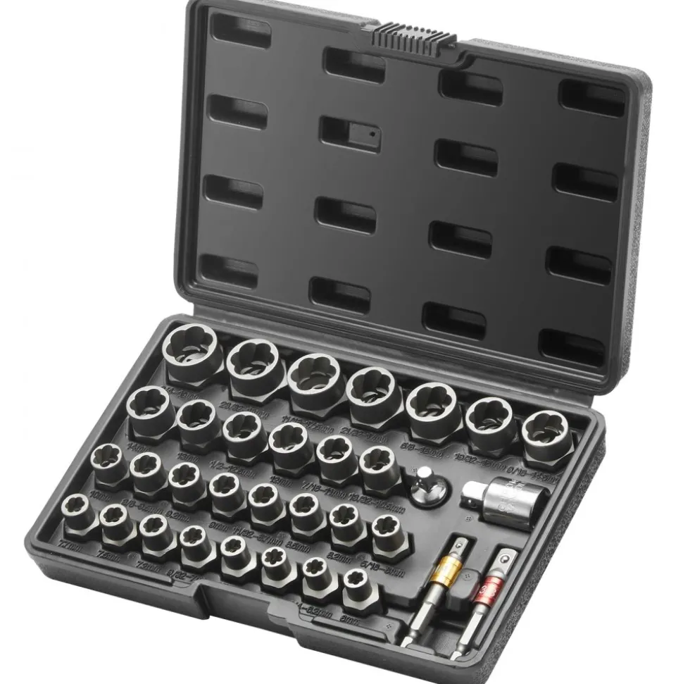 VEVOR Bolt Extractor Set, 29-Piece Bolt and Nut Remover Set, 6mm to 10mm, 13/32" to 3/4", CR-MO Steel Extraction Socket Set with Storage Case, for Removing Damaged Rusted Bolts, Nuts and Screws