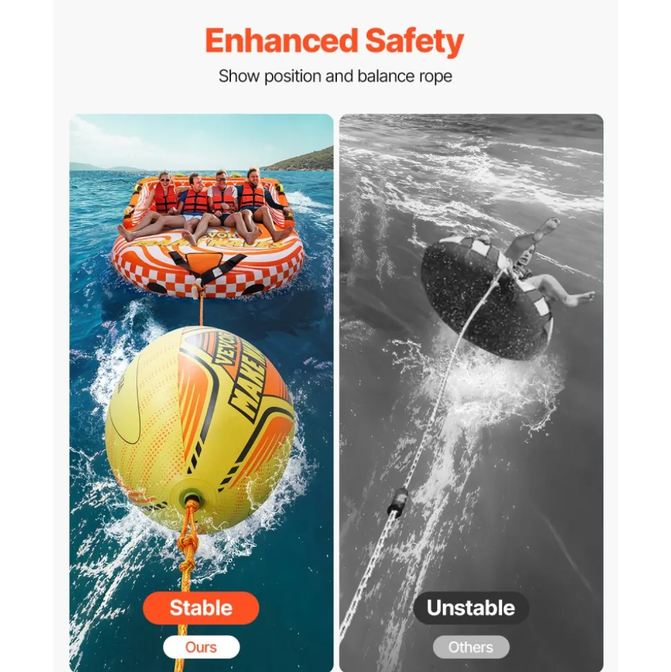 VEVOR Booster Ball, Towable Tube Rope Performance Ball, Thickened PVC Inflatable Booster Balls for Boating and Water Sports - with High Tensile Strength Rope and Speed Safety Valve