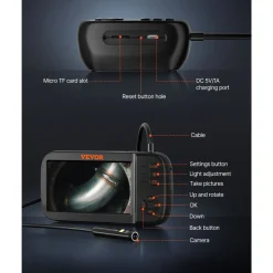 VEVOR Borescope Camera, Triple Lens Endoscope Camera with Light, 4.5" Screen 1080P Inspection Camera with 10 LED Light, IP67 Waterproof Drain Snake Camera for Auto, Plumbing (16.5FT Cable, 32GB Card)