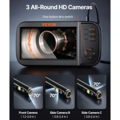 VEVOR Borescope Camera, Triple Lens Endoscope Camera with Light, 4.5