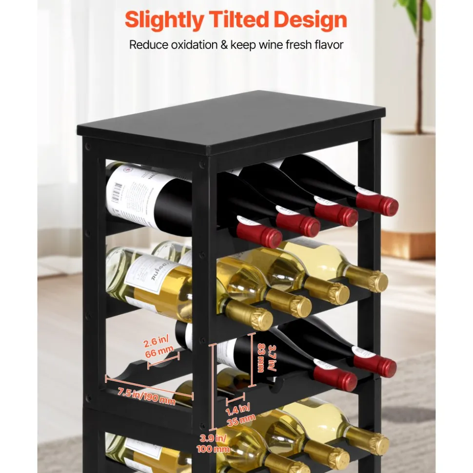 VEVOR 24 Bottle Detachable Wine Rack, 6-Tier Wine Bottle Holder, Freestanding Floor Display Wine Storage Shelves with Table Top, For Kitchen,Cellar,Bar,Dining Room,Living Room, Black