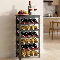 VEVOR 24 Bottle Detachable Wine Rack, 6-Tier Wine Bottle Holder, Freestanding Floor Display Wine Storage Shelves with Table Top, For Kitchen,Cellar,Bar,Dining Room,Living Room, Black