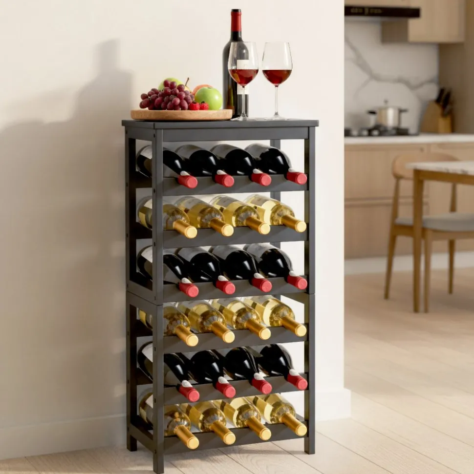VEVOR 24 Bottle Detachable Wine Rack, 6-Tier Wine Bottle Holder, Freestanding Floor Display Wine Storage Shelves with Table Top, For Kitchen,Cellar,Bar,Dining Room,Living Room, Black