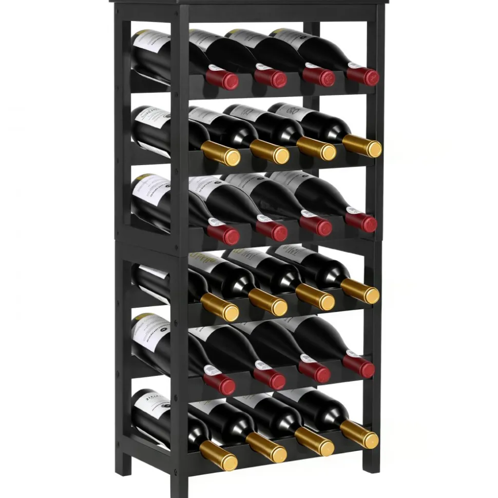VEVOR 24 Bottle Detachable Wine Rack, 6-Tier Wine Bottle Holder, Freestanding Floor Display Wine Storage Shelves with Table Top, For Kitchen,Cellar,Bar,Dining Room,Living Room, Black