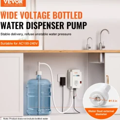 VEVOR Bottled Water Dispenser Pump System, 5 Gallon Dispensing System, Automatic Electric Water Dispenser, Single Inlet Water Jug Pump, Compatible Use with Coffee/Tea Machine, Refrigerator, Ice Maker